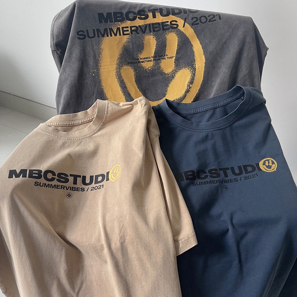 Áo Thun MBC Smiley Washed - Xám/Xanh/Tan