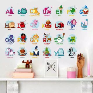 Decal dán tường bảng chữ cái tiếng anh kèm con vật