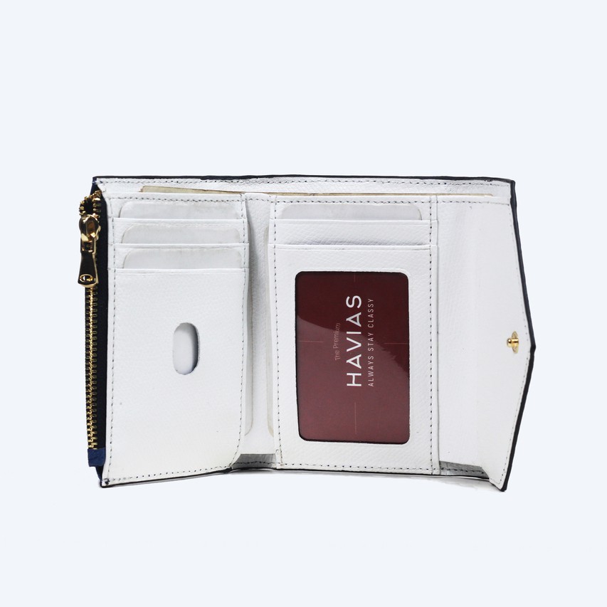 HEART2 HAVIAS ví gấp mini da bò thật Saffiano Ý 100%