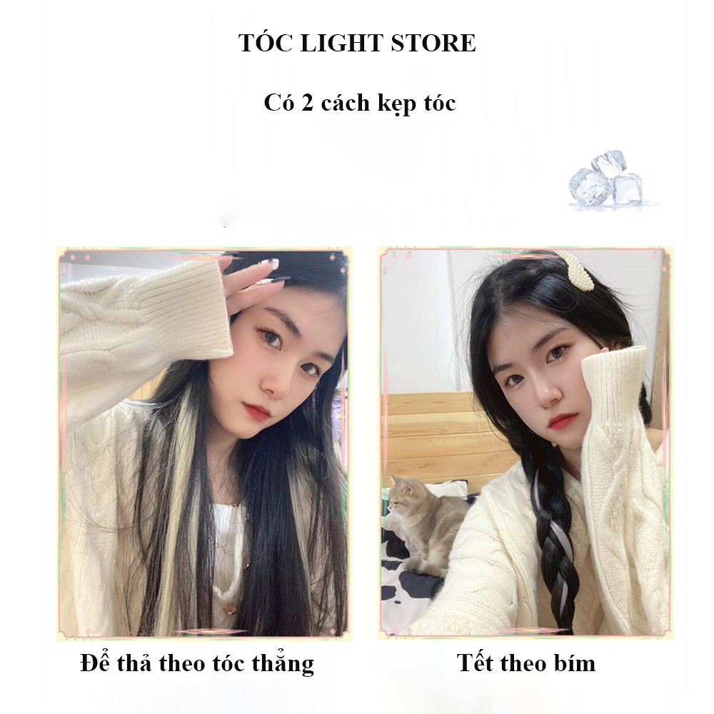 Tóc giả highlight tết bím dài xoăn tự nhiên-tóc giả 2 mảnh dài 60cm dành cho nữ