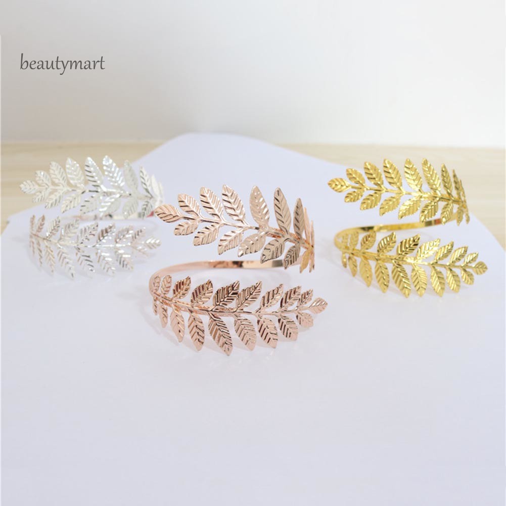 Vòng Đeo Bắp Tay Mở Hình Chiếc Lá Bằng Kim Loại Thời Trang Cho Nữ