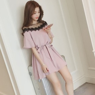 SUXI Đầm phối ren, eo cột nơ đáng yêu cho nữ