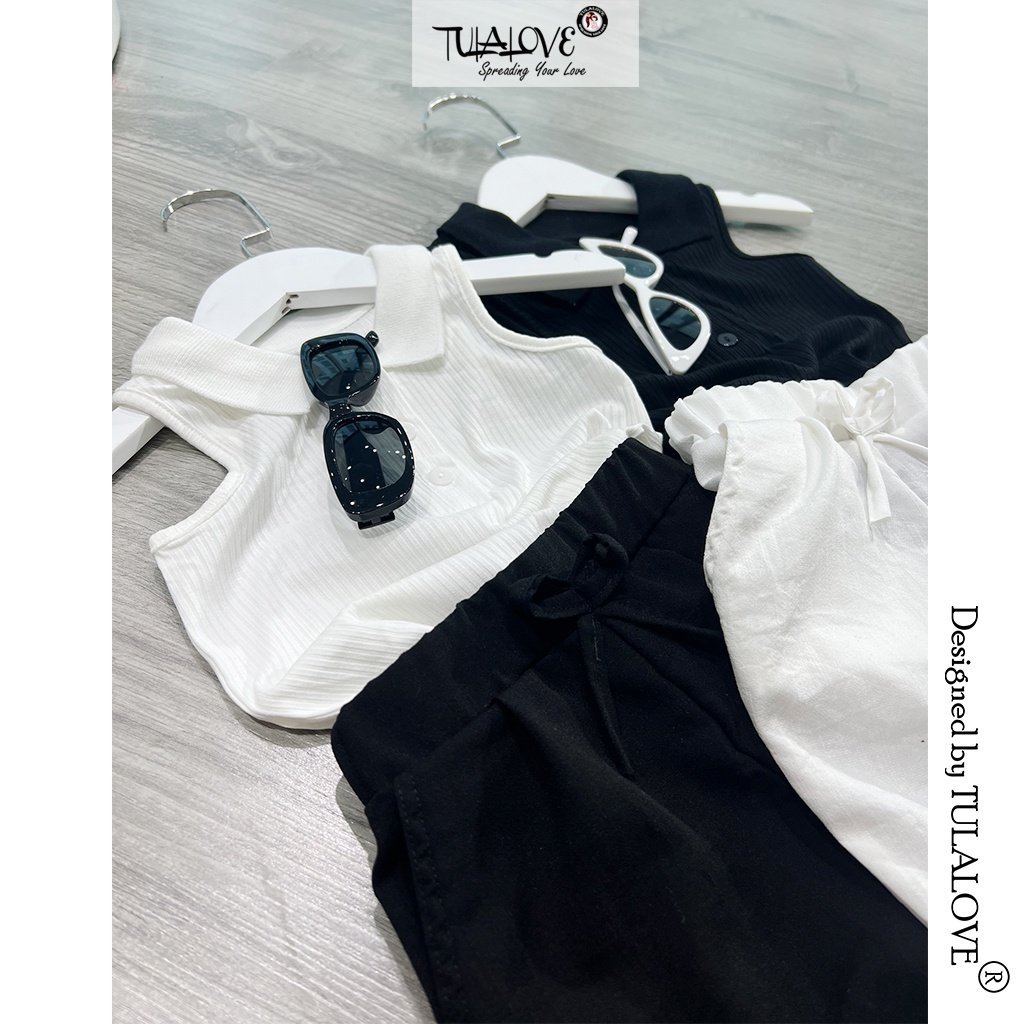 Áo Polo Bé Gái Sát Nách Màu Đơn Sắc, Quần Dài Bé Gái Dáng Baggy Phối Set Cực Yêu, Set Bé Gái Tulalove