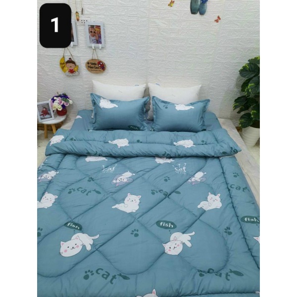 Trọn Bộ Chăn Phao bò sữa 5 Món Poly cottton loại 1 Chăn Bông Như Hình