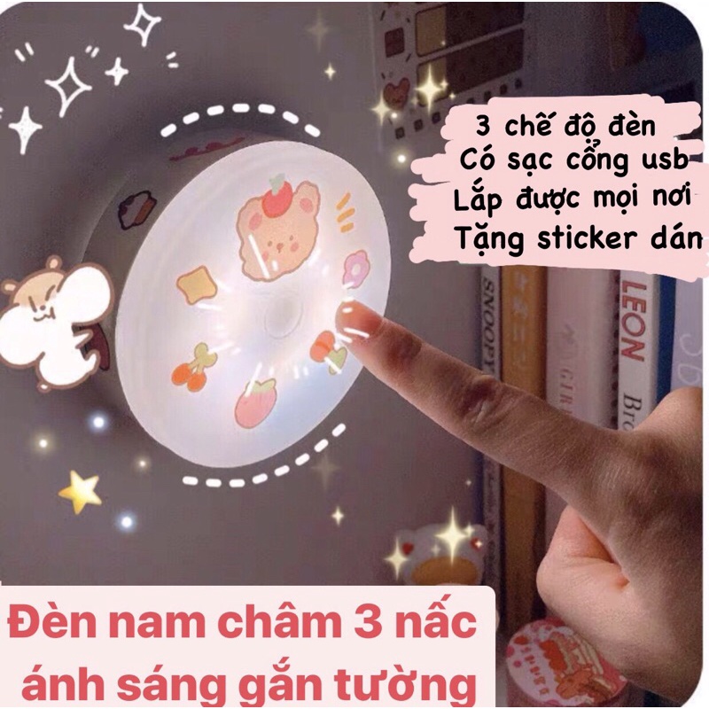 { TẶNG STICKER } Đèn led 3 loại ánh sáng đế nam châm dán giường kí túc, cầu thang...