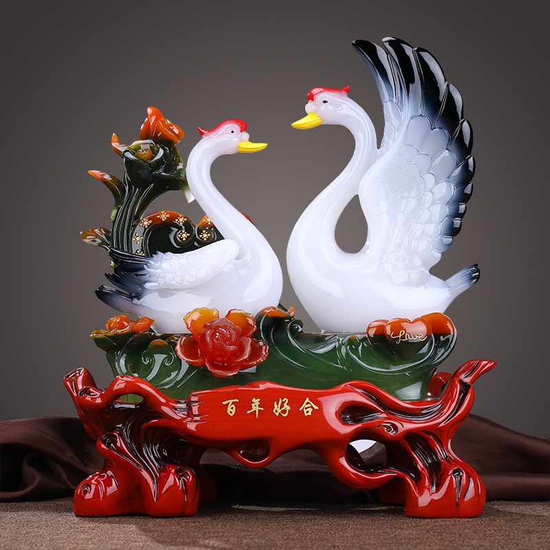 Tượng Cặp Đôi Thiên Nga Trắng Hạnh Phúc May Mắn, Quà Tặng Tân Gia Khai Trương, Trang Trí Kệ Tủ, Phòng Ngủ