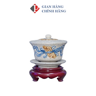 Bát nước men Rạn Đắp Nổi họa tiết CUỐN THƯ, đồ thờ cúng Phùng Gia - Gốm sứ Bát Tràng cao cấp