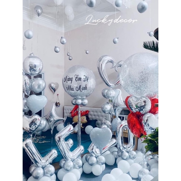 (Giảm Giá) BỘ BÓNG BAY TRANG TRÍ PHÒNG CƯỚI HAPPY WEDDING TÔNG HỒNG CÓ BÓNG TO IN TÊN CÔ DÂU - CHÚ RỂ PCC09