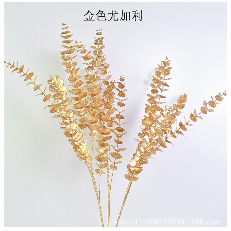 Cành lá rẻ quạt tai chuột phủ vàng làm bình hoa trưng tết lộc phát kích hoạt may mắn