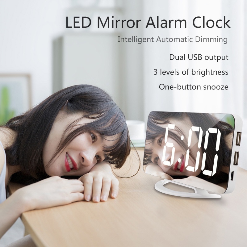Ready TS-8201 LED Mirror Digital Display Alarm Clock Automatic Photosensitive Desktop Clock Electronic Alarm Clok