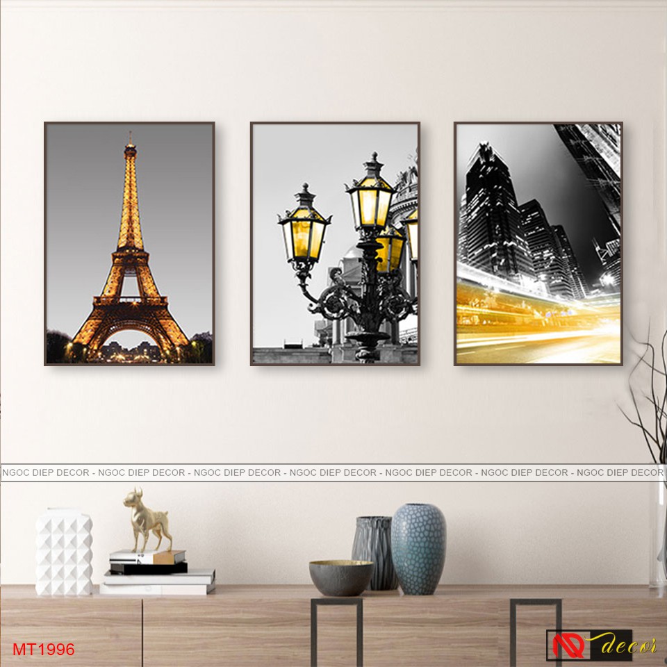 Tranh Hiện đại 3 bức Kiến Trúc đẹp decor treo tường trang trí canvas phòng khách vintage phòng ngủ nghệ thuật số hóa A1