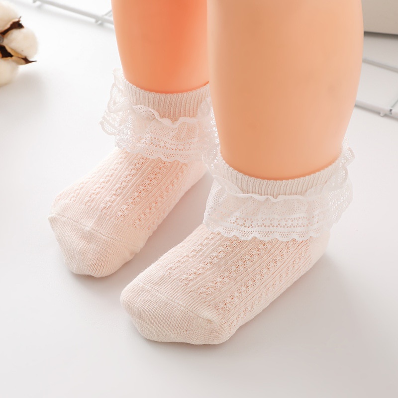 Tất cotton mềm mại thoáng khí viền ren nhún bèo xinh xắn cho bé