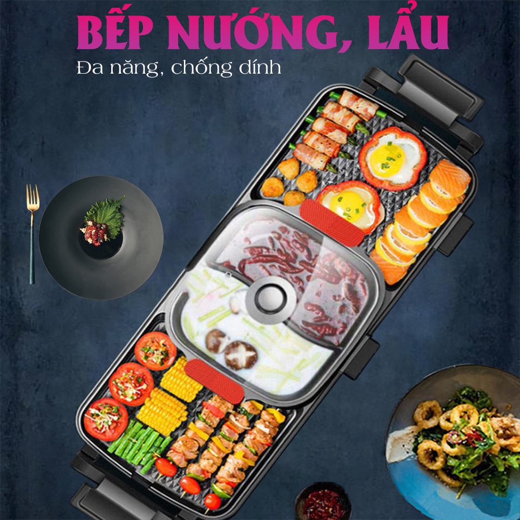 Bếp lẩu nướng 3 ngăn, lẩu 1 ngăn - nướng 2 ngăn, công suất 2700w, chống dính - K1297