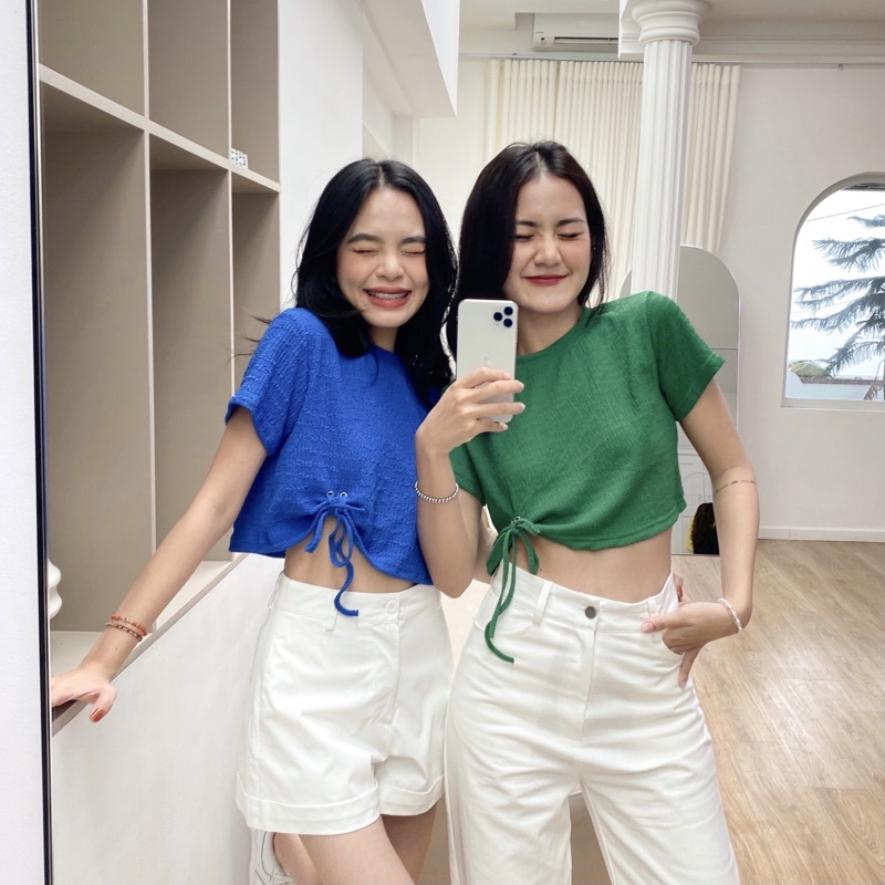 ÁO THUN CROP TOP PHỐI DÂY THẮT