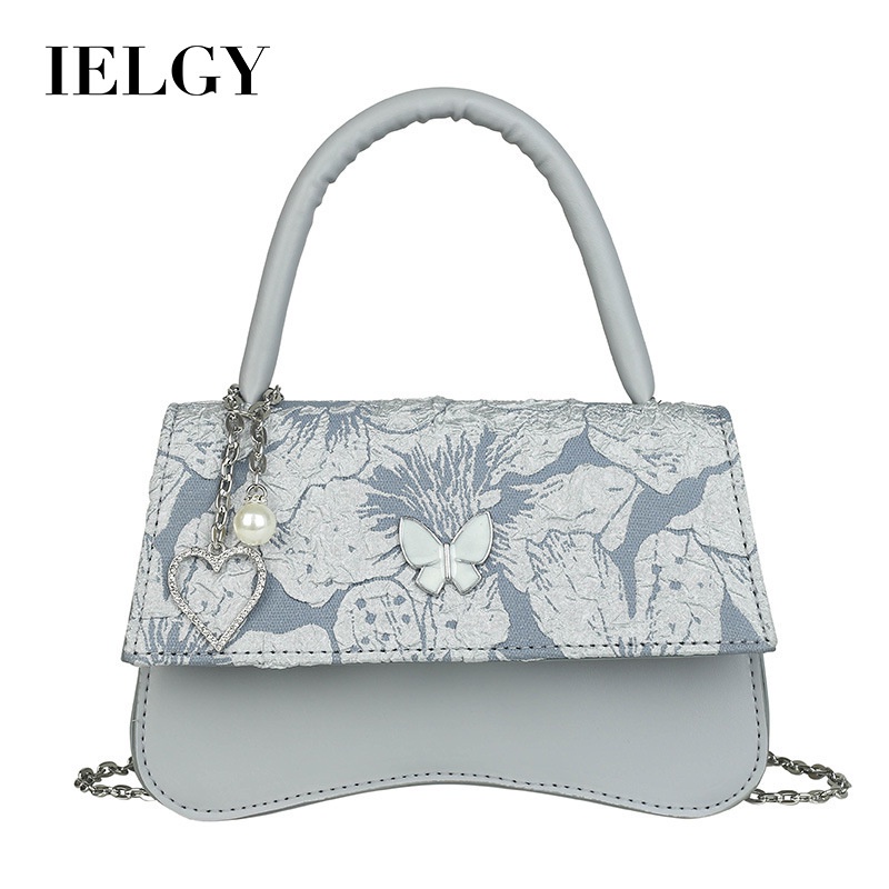 IELGY  Đeo Vai Hình Vuông Cỡ Nhỏ In Họa Tiết Bươm Bướm &amp; Trái Tim Phối Dây Xích Thời Trang Cho Nữ