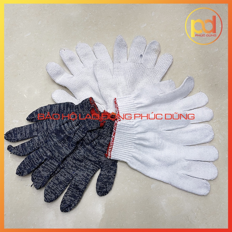 Găng tay bảo hộ lao động màu trắng dày dặn, găng tay làm vườn, chất liệu vải sợi polyester dệt bền bỉ