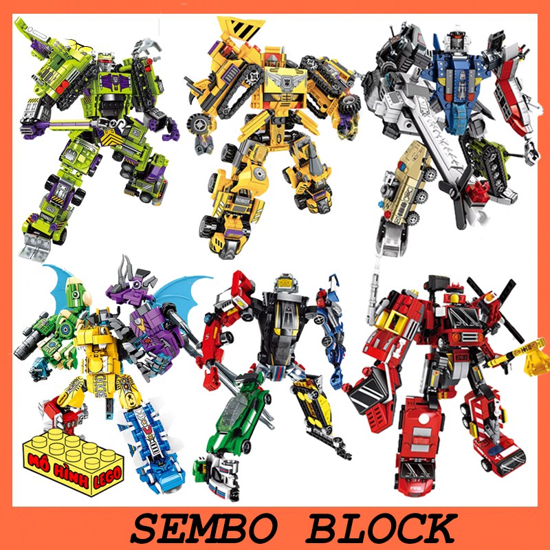 Đồ chơi lắp ráp lego giá rẻ cho bé 6 trong 1 Sembo block mô hình Battle Robot biến hình transformer siêu khủng