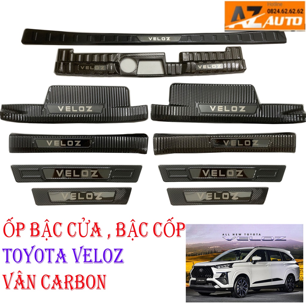 Ốp Bậc Cửa, Nẹp Bước Chân , ỐP BẬC CỐP TOYOTA VELOZ 2022 - 2023 VÂN CARBON