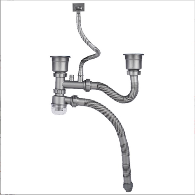 Bộ xi phông chậu rủa bát 2 hố ống mềm cao cấp