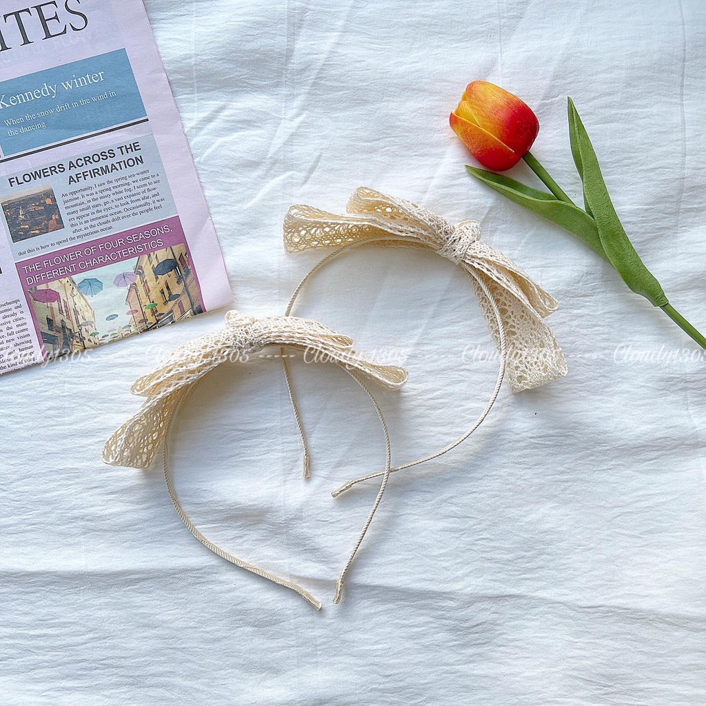 Cài tóc/Bờm nơ ren 2 lớp phong cách tiểu thư