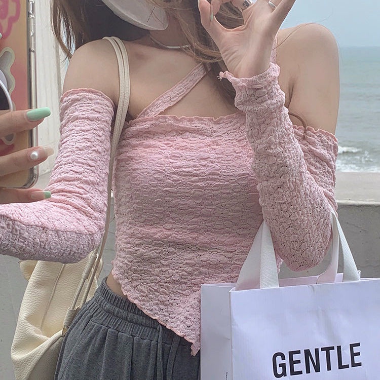 Áo kiểu croptop COZOKC chiffon cổ vạt chéo ôm dáng chống nắng thời trang