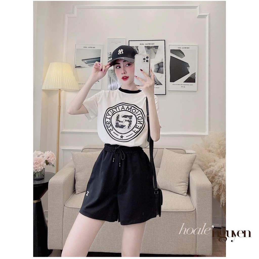 Set quần đen thêu + áo pull chữ