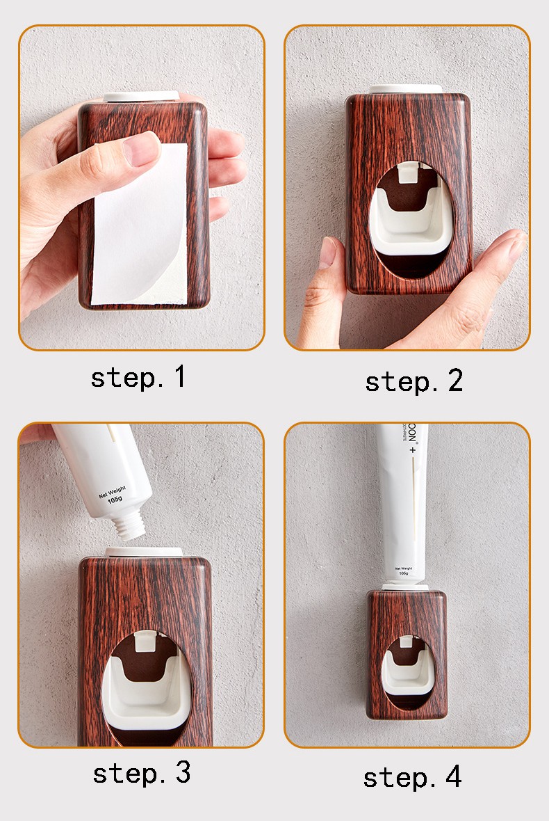 Wood Grain Automatic toothpaste extrusion Storage self-adhesive Wall Mount