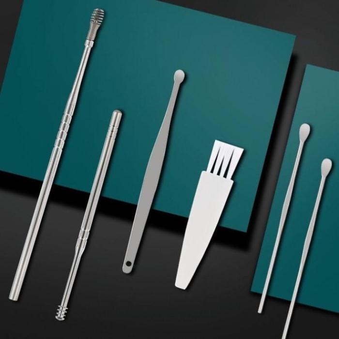 Dụng Cụ Lấy Ráy Tai, Bộ Ngoáy Tai, Bộ Lấy Ráy Tai 6 Món Bằng Inox Cao Cấp