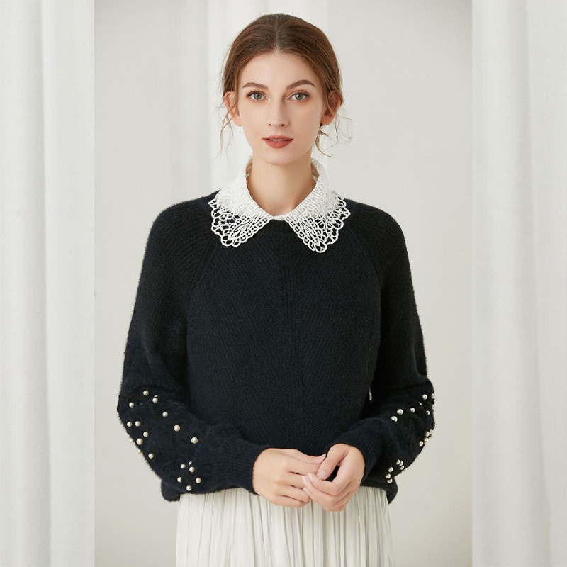 Xiangbao Cổ Áo Sơ Mi Giả Màu Trắng Thêu Họa Tiết Lá Có Nút Có Thể Tháo Rời Cho Nữ