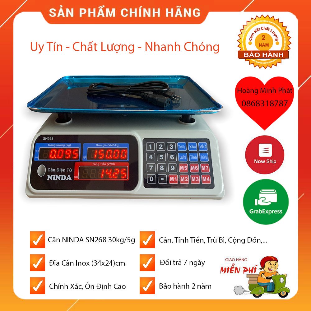 CÂN ĐIỆN TỬ 30kg/5g NINDA SN268 TÍNH TIỀN HÀNG DÀNH CHO CHUỖI SIÊU THỊ, CỬA HÀNG, NHÀ HÀNG, TẠP HÓA - BẢO HÀNH 2 NĂM