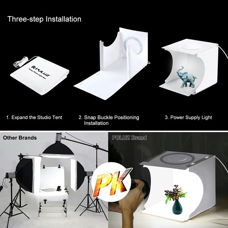 Hộp studio chụp sản phẩm 20cm/30cm tích hợp đèn Led vòng và 6 phông nền