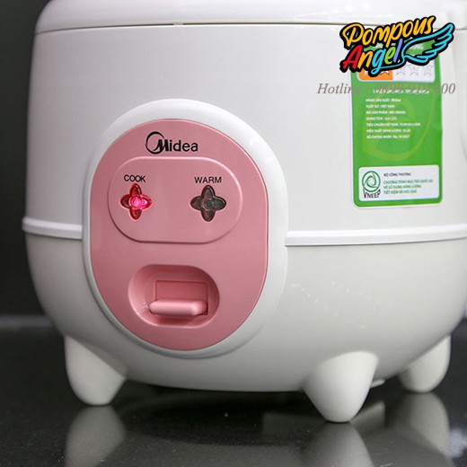 Nồi cơm điện nút gài mini MIDEA MR-CM06SA 0.6L màu trắng hồng , chống dính , tiết kiệm điện