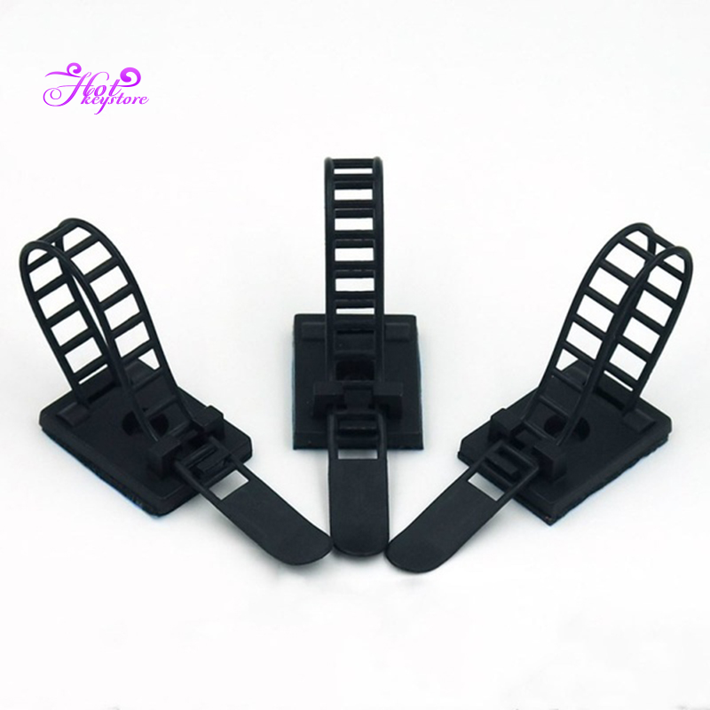 20pcs Black Sticky Adjustable Wire Ties Cable Clips Clip Plastic