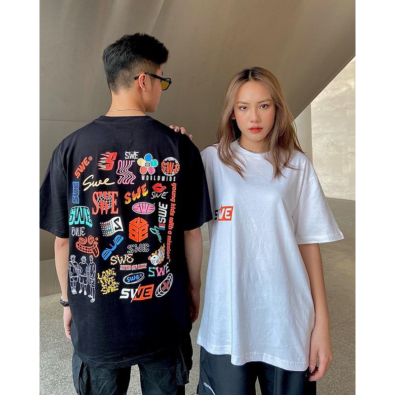 Áo Thun Unisex Tay Lỡ SWE Form Rộng Nam Nữ vải cotton phong cách Hàn Quốc TN633-TN634-TN636-TN637 Haley