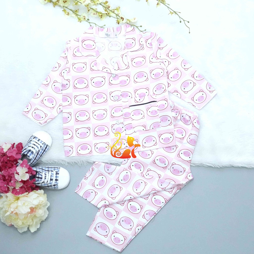 Đồ Bộ Mặc Nhà &quot;Heo ô vuông&quot; Pijama Kate Thái Quần Dài - Cho Bé 8-38kg.