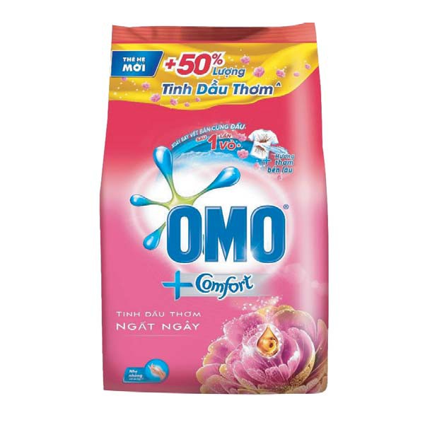 Bột Giặt OMO+Comfort Tinh dầu thơm Ngất ngây hồng 4kg