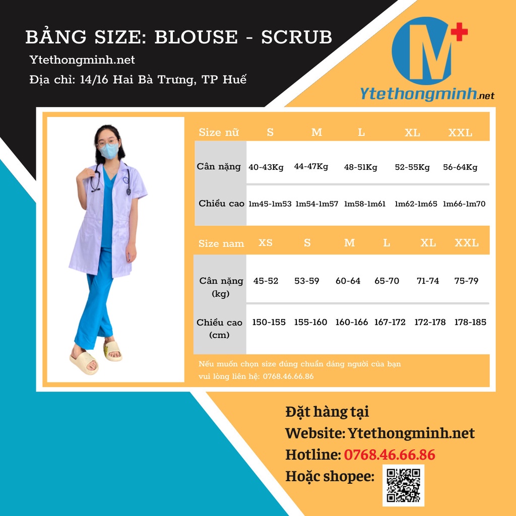 Bộ Scrubs Bác Sĩ Vải Cao Cấp Tay Ngắn - Thương hiệu Ytethongminh