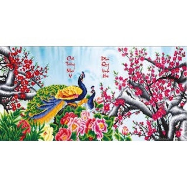 Tranh Đính Đá Chim Công Df455, Kt 100x50cm