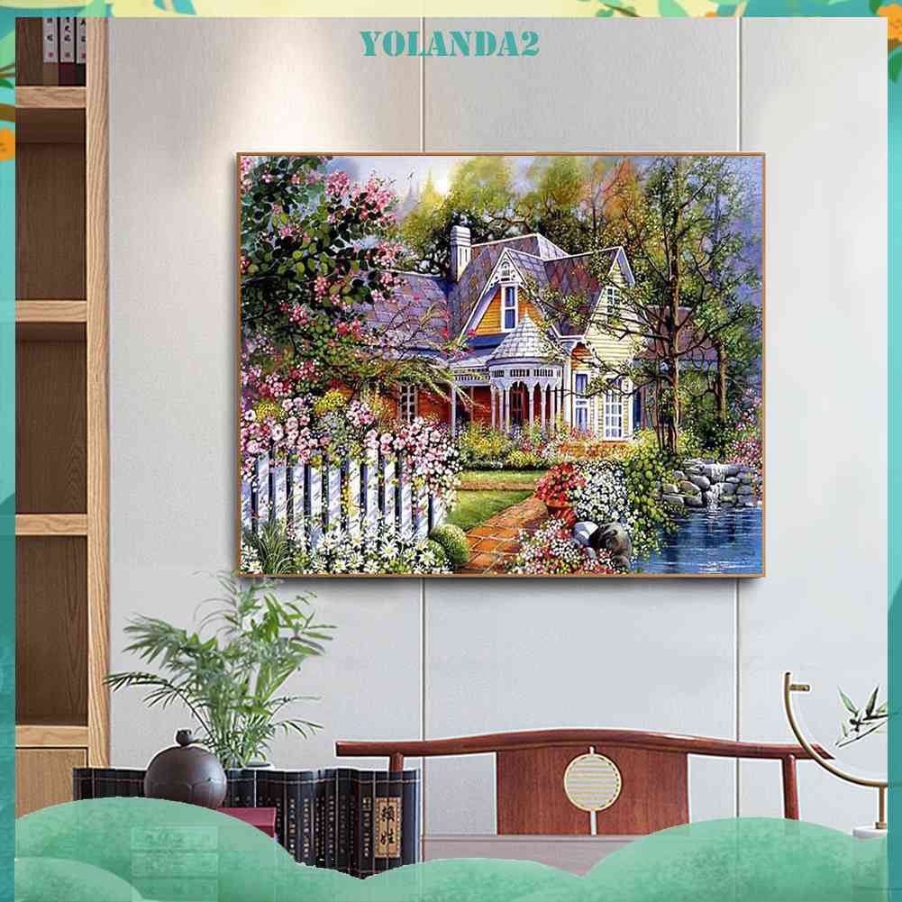 (vải không in, vải trống) Tranh Thêu Chữ Thập DIY Toàn Bộ 11CT Hình Ngôi Nhà Villa