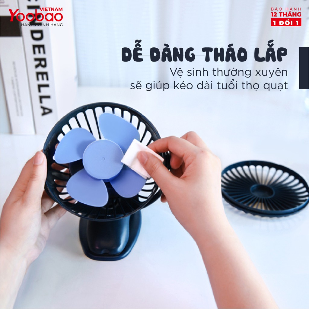 [VOUCHER 5%] [QUÀ TẶNG] Quạt sạc mini để bàn/ kẹp nôi YOOBAO F04 6400mAh Xoay 360 độ Chạy 32 giờ liên tục - Bảo hành 12T