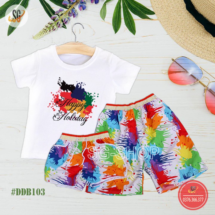 Nguyên Bộ Đi Biển Happy Holiday - Đủ Size (DDB103) Áo thun giá sỉ