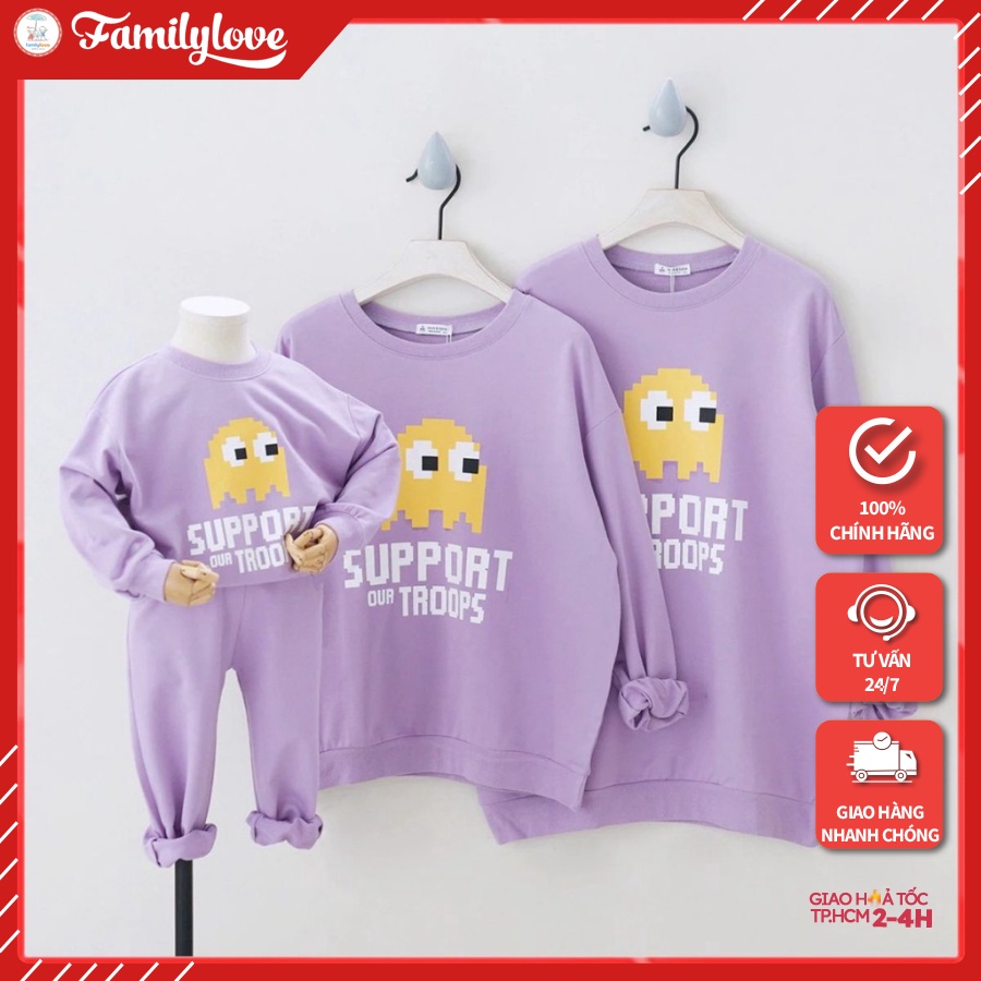 Áo Sweater Gia Đình Familylove - Mẫu Áo Gia Đình Sweater Dài Tay Support Our Troops Chất Nỉ Da Cá Cotton 100%