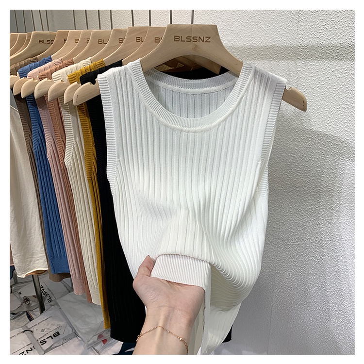 Áo XIAOZHAINV dệt kim không tay cổ tròn phong cách Hàn Quốc 6 màu tùy chọn