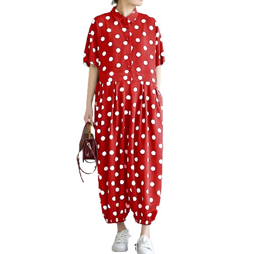 ZANZEA Jumpsuit Dài Họa Tiết Chấm Bi Cổ Điển Cho Nữ