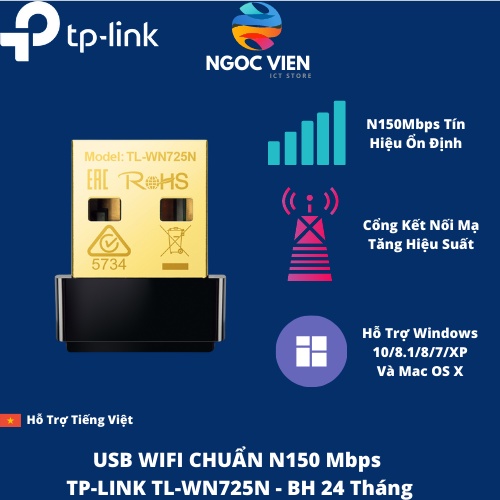 [Hỏa Tốc - HCM] Bộ chuyển đổi USB Nano chuẩn N không dây tốc độ 150Mbps TL-WN725N | Chính Hãng TP-link |Ngocvien Store