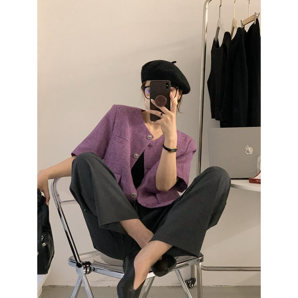 Áo Khoác Vest Vải Tuýt Cài Nút Ngắn Tay Ba Màu Thanh Lịch 54253