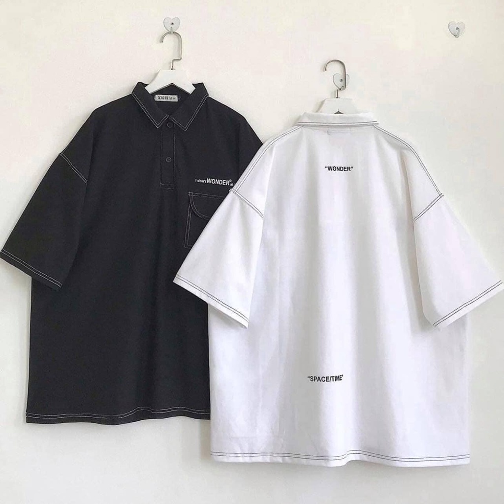 Áo thun polo ngắn tay chỉ nổi unisex form rộng nam nư mặc được phong cách hàn quốc HOT