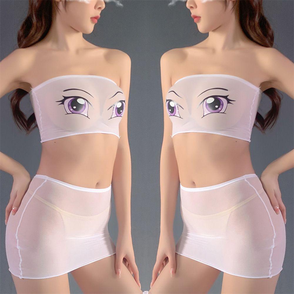 OCEANMAP Đầm Ngủ Trong Suốt Hình Đôi Mắt Gợi Cảm Hợp Thời Trang Cho Nữ