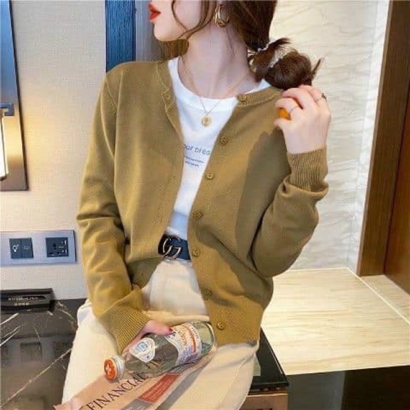 Áo Cardigan ,  áo Len Mỏng Xuất Nhật cài cúc cổ tròn Nhiều Màu phong cách hàn quốc