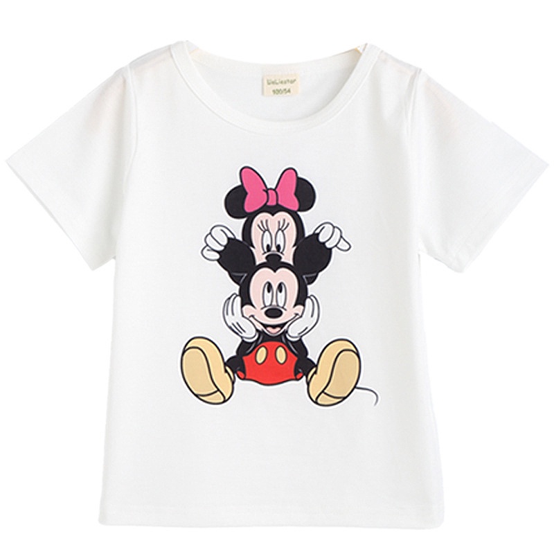 Áo Thun cotton Tay Ngắn Cổ Tròn In Hình Chuột Mickey Dành Cho Bé Gái